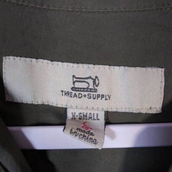 Thread and Supply Olive Green Shirt Lyocell Raw Hem Dress Festival Size XS - Picture 4 of 7